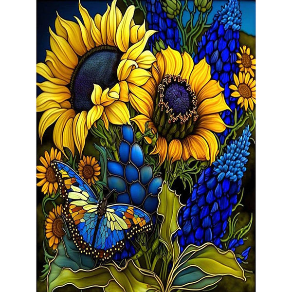 Sunflower With Blue Fruits