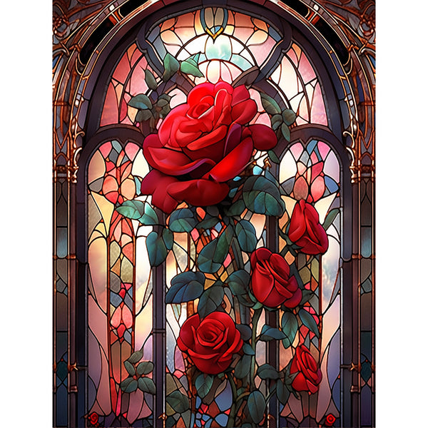 Red Rose Glass Painting