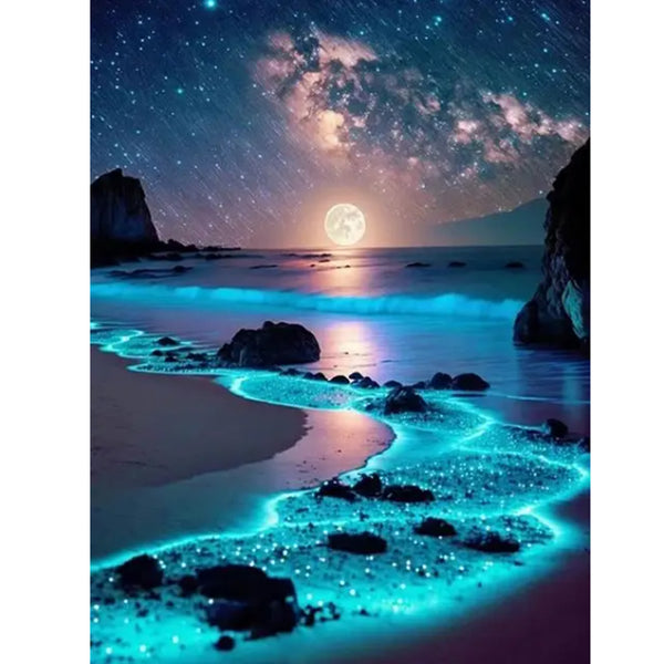 Blue Beach Under Moonlight