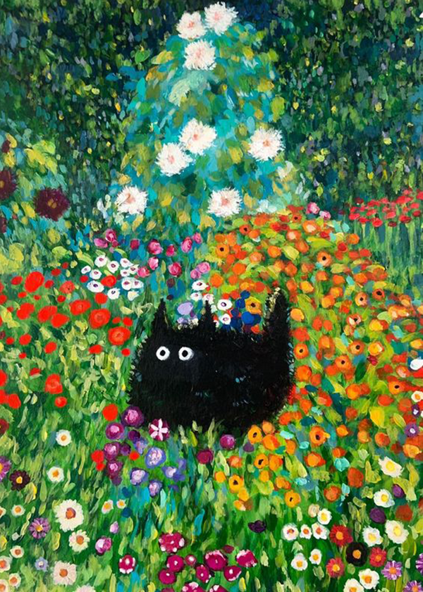 Black cat in the garden