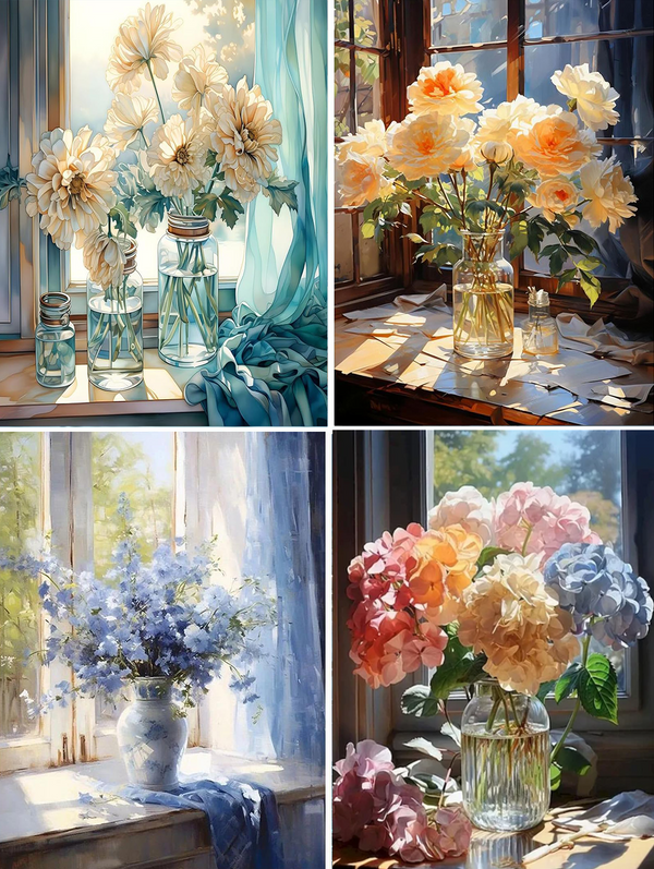 Flowers by the window-4 Pack