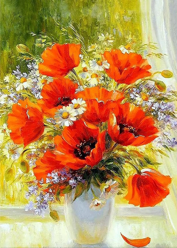 Oil painting big red flower