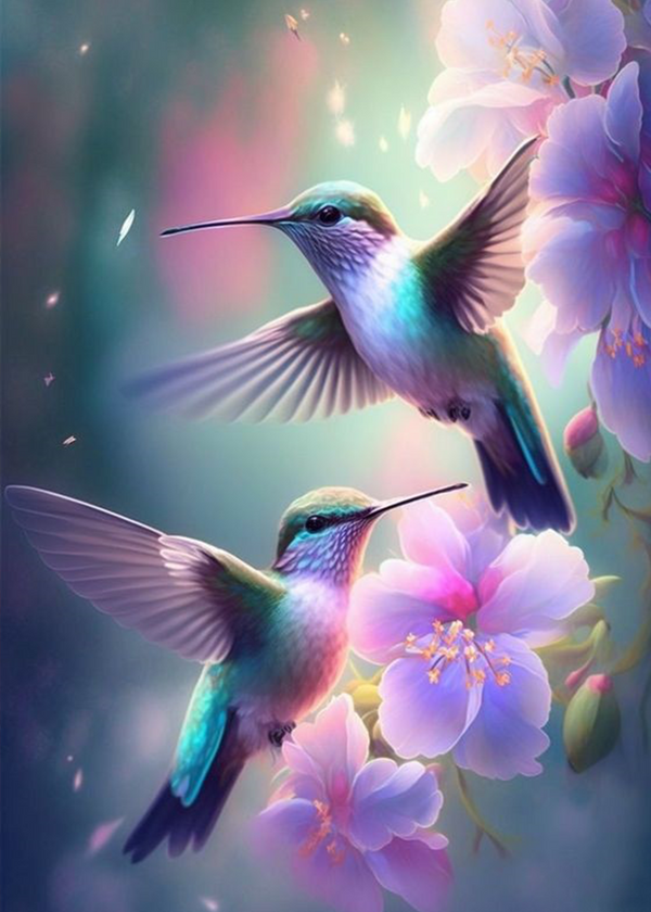 Two cute little hummingbirds