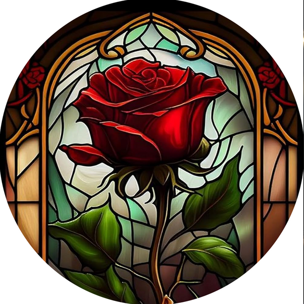 Red Rose Glass Painting