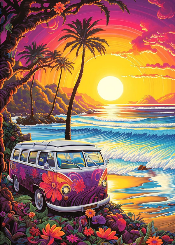 Bus at sunset