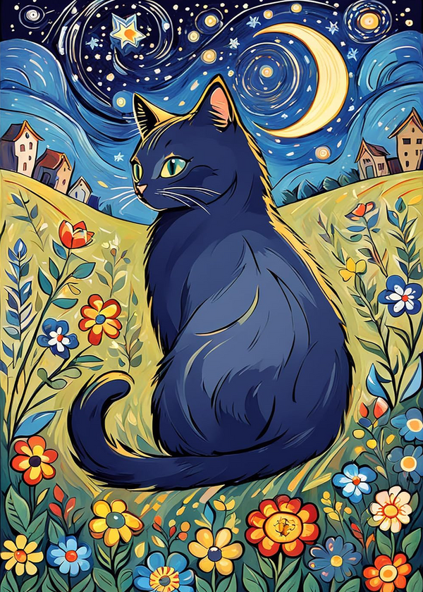 Hand drawn black cat