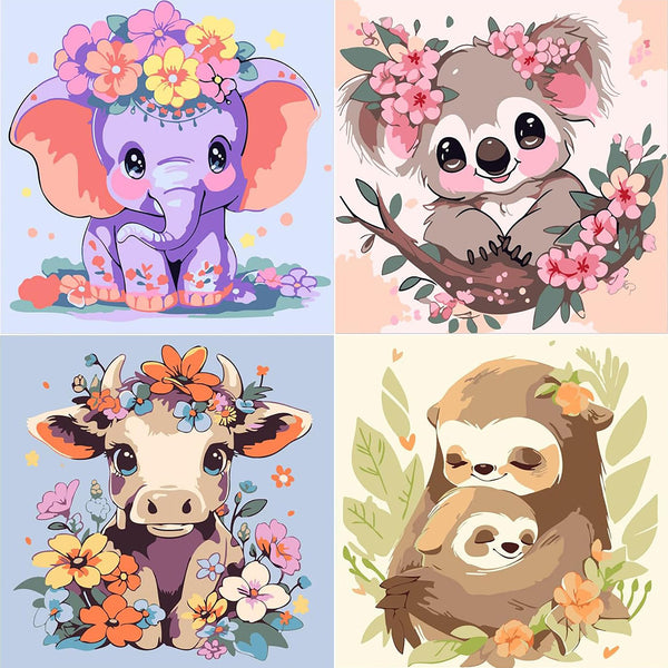 Cute baby animals-4 Pack Diamond Painting Kits Beginners