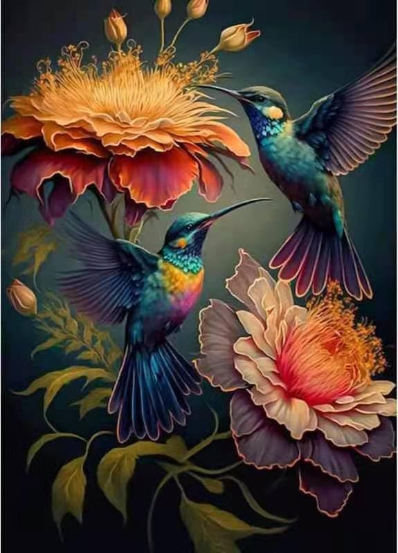 Hummingbirds and flowers