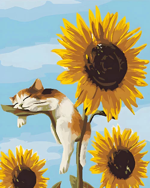 A Cat On A Sunflower