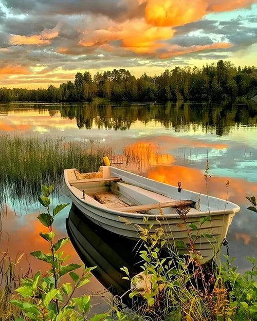 A Row In A Lake At Sunset