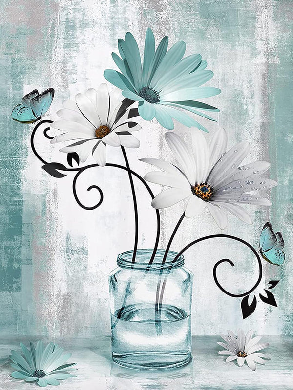 Three Flowers In Water Bottle