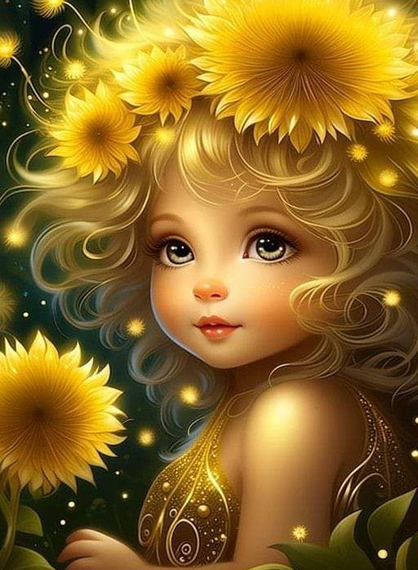 little girl with sunflowers