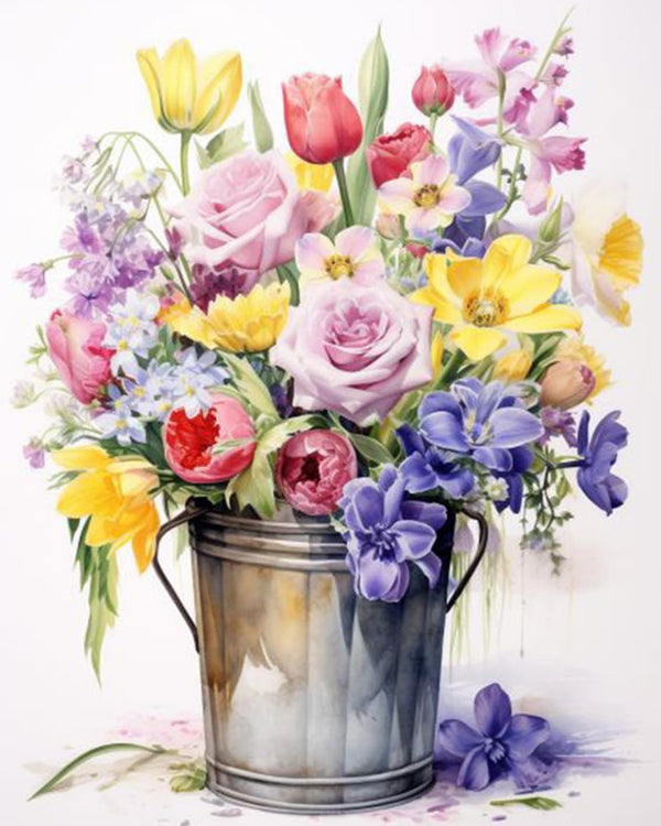 Flowers in the iron bucket
