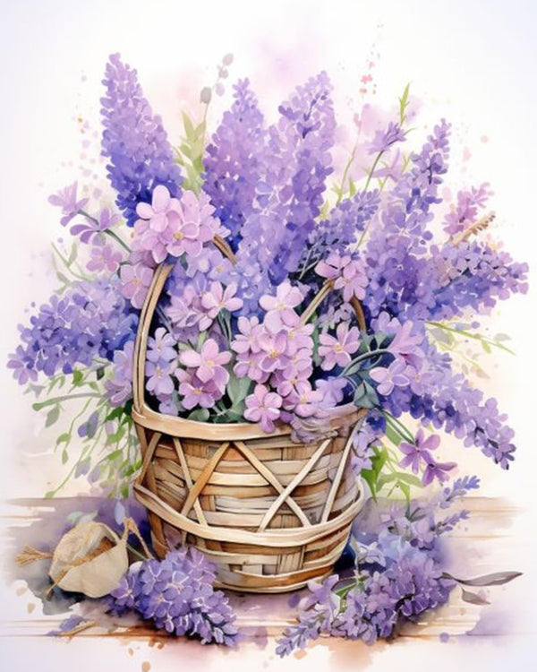 Purple flowers in basket