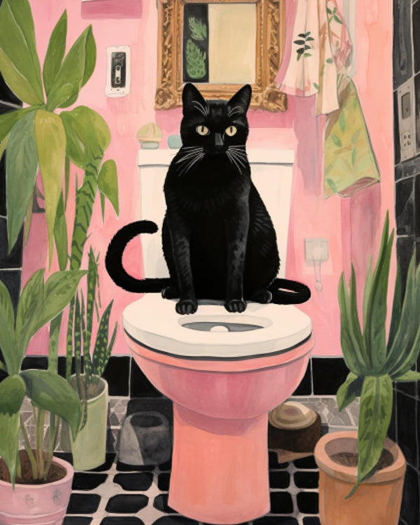 Black cat on toilet