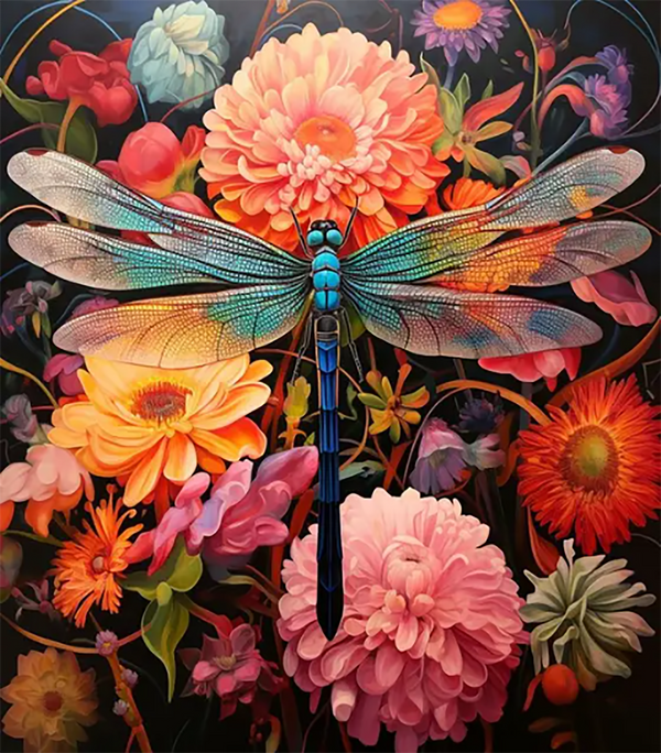 Dragonfly And Flowers