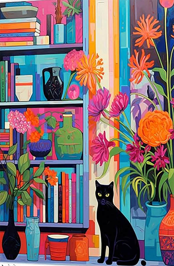 Oil painting of black cat