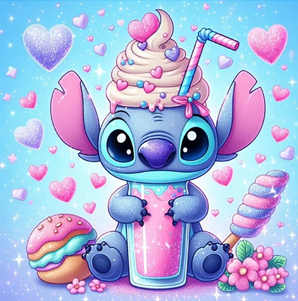 Stitch drinking juice