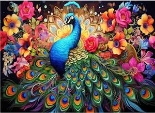 Peacock and flowers