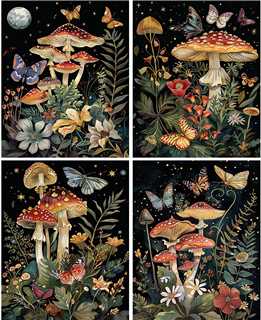Red mushroom-4 Pack Diamond Painting Kits Beginners